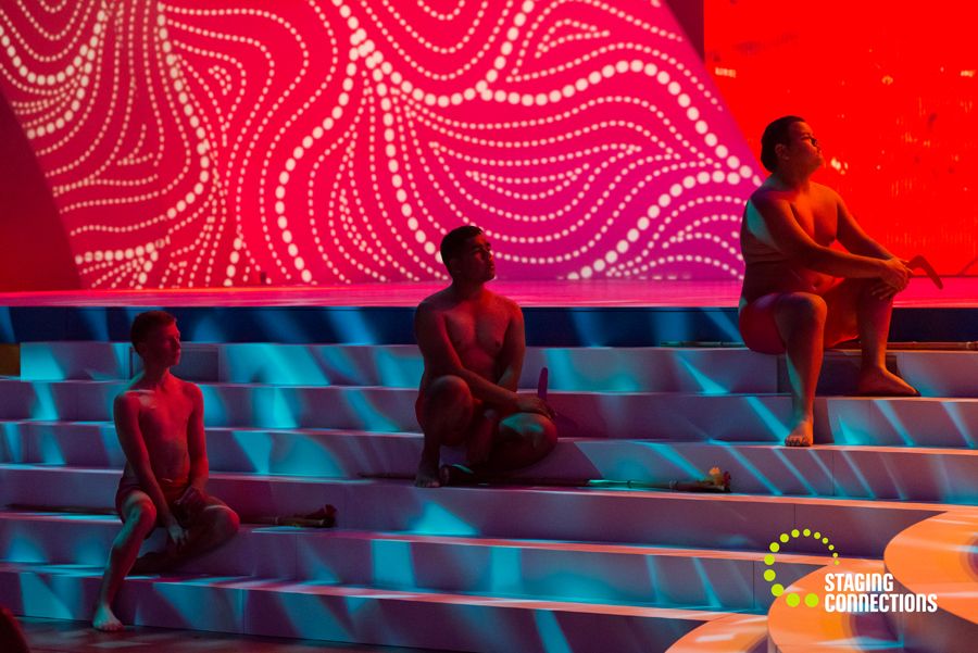 performers on stairs